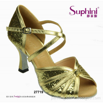 Gold Sparkling PU high heel latin dance shoes children 277
